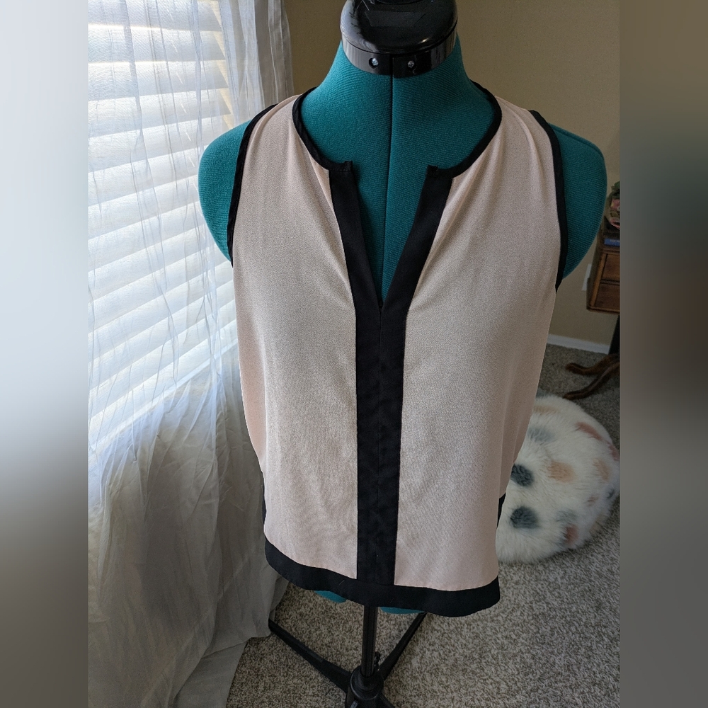 Monteau Cream and Black Sleeveless Blouse